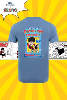 DennFish & Gnasher Beano Collaboration Back Print Artist T-Shirt Mid Blue