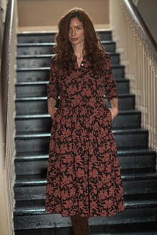 Hellen Printed Crepe Shirt Dress Conker