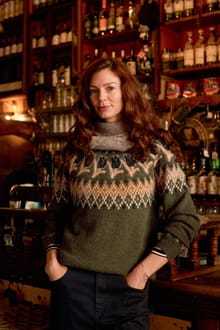 Tulips Floral Fair Isle Jumper Winter Green