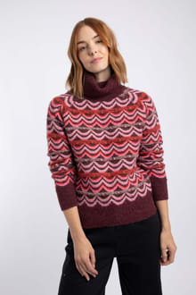 Dandi Patterned Roll Neck Jumper Deep Crimson