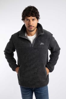 Woodrow 1/4 Zip Borg Fleece Charcoal