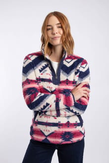 Sirena 1/4 Zip Printed Plush Popover Fleece Antique Cherry