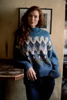 Ellowen Patterned Funnel Neck Knit Jumper Blue