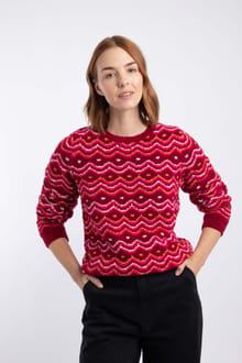 Lesendi Cosy Knit Patterned Jumper Deep Crimson