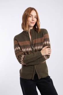Zuzana Full Zip Sparkle Knit Cardigan Oak Green