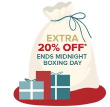 Extra 20% off*. Ends Midnight Boxing Day