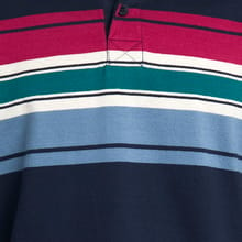 Jacinto Organic Cotton Striped Long Sleeve Polo Shirt Navy