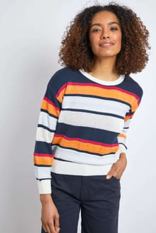 Rococo Organic Cotton Striped Pointelle Jumper Light Cream