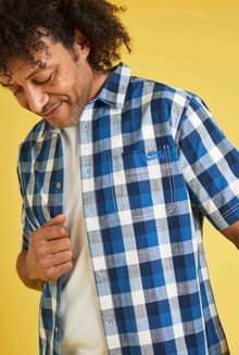 Berkley Organic Cotton Short Sleeve Gingham Shirt Dark Blue