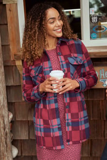 Autumn Oversized Check Fleece Shacket Mulled Wine