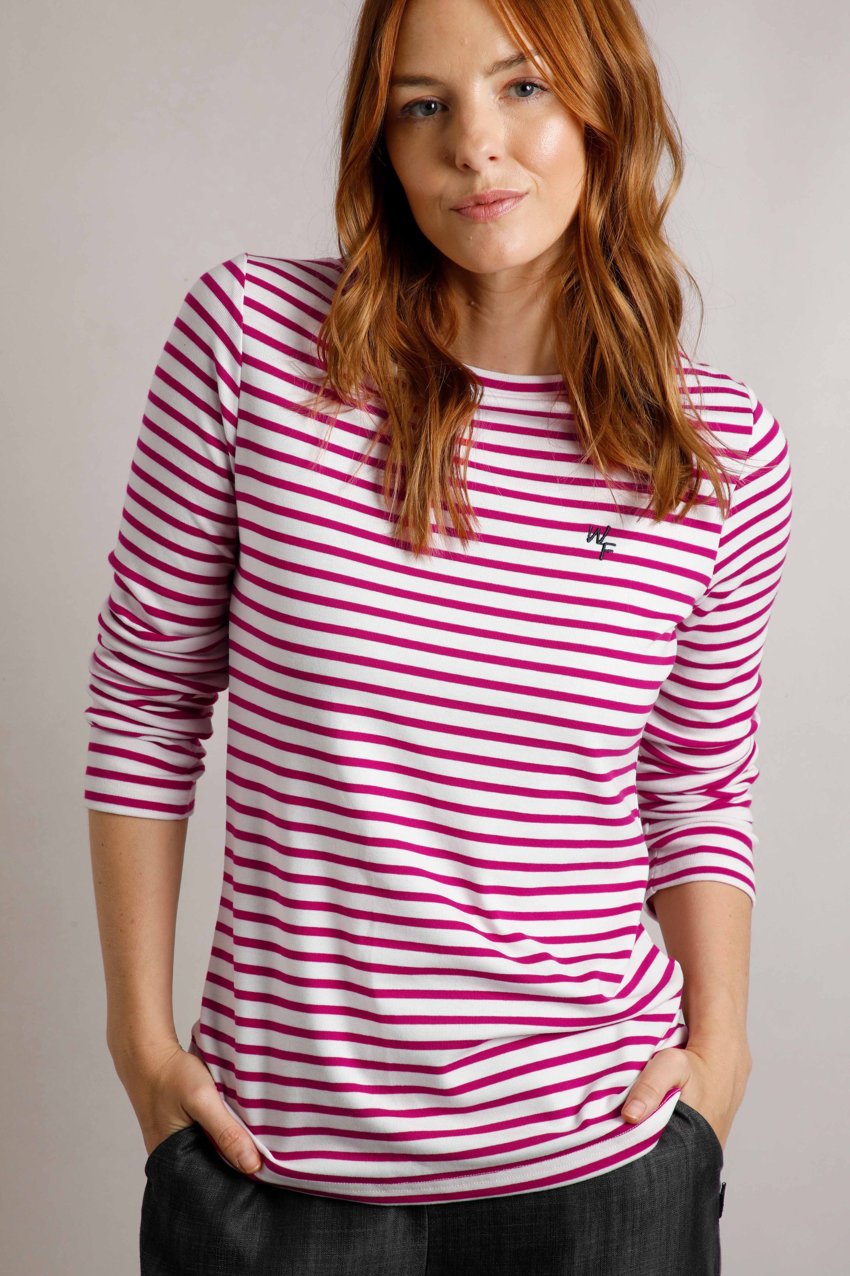 thumbnail image 2 of Women's Striped Long Sleeve Shirt - Color Block Baseball Tee Loose Fit 2 of 10