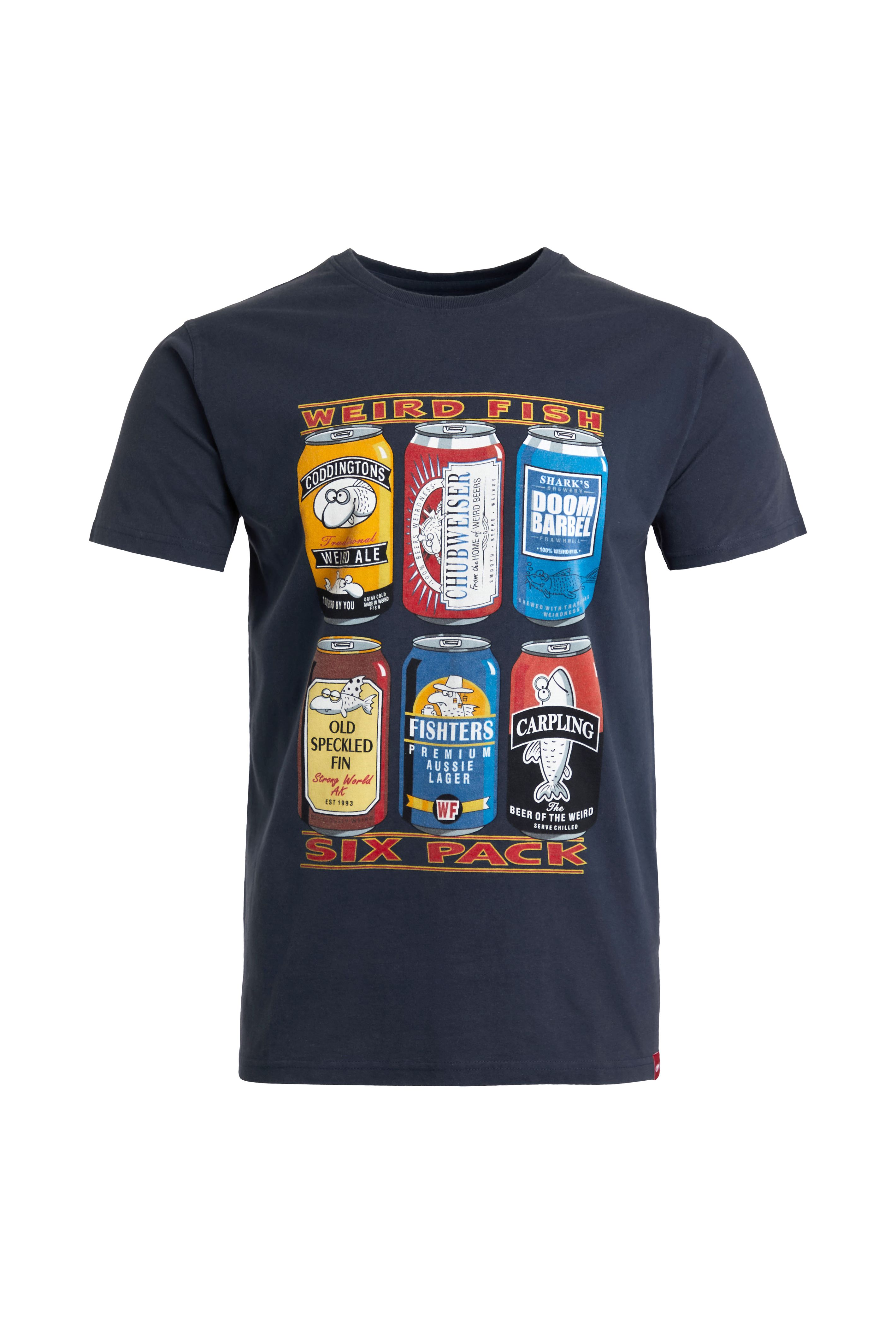 New Weird Fish Men’s ’6 Pack Beer Cans’ Artist T-Shirt 