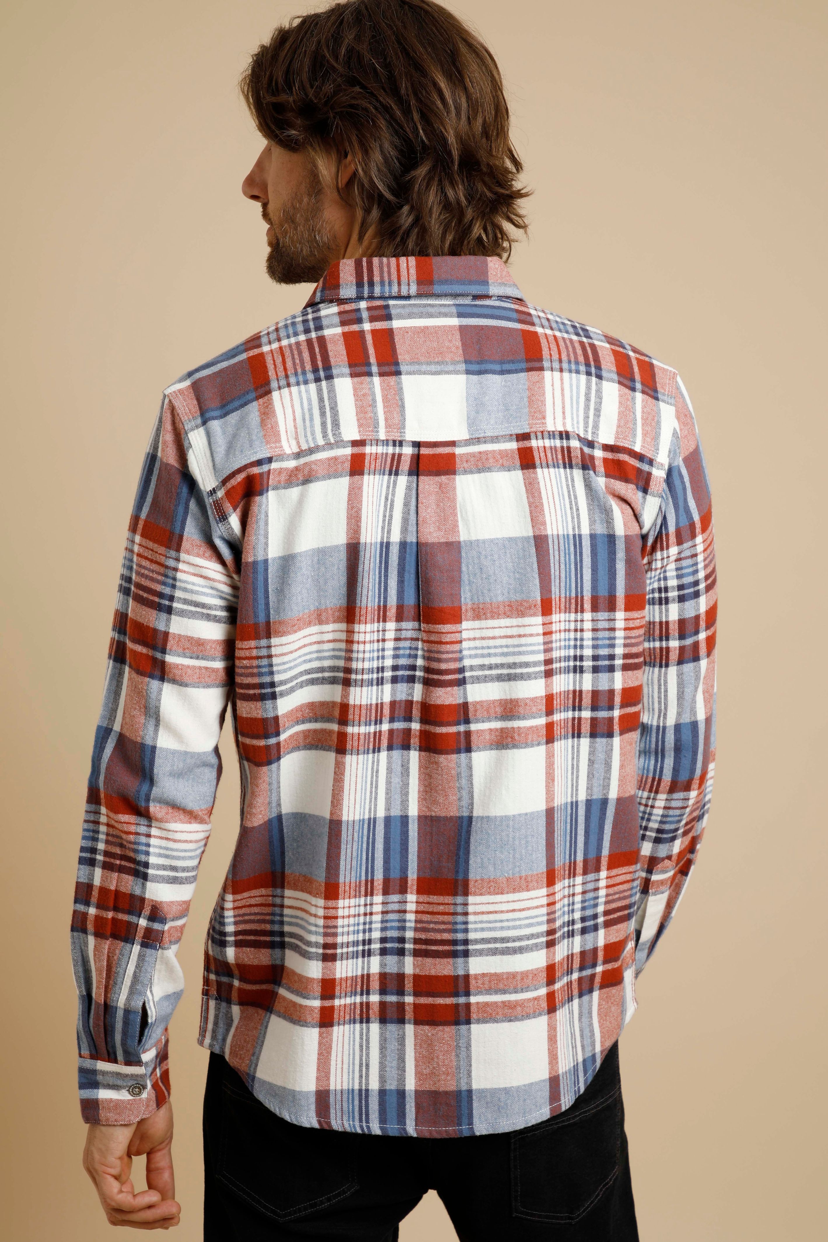 Broxton Organic Cotton Long Sleeve Herringbone Check Shirt Mid