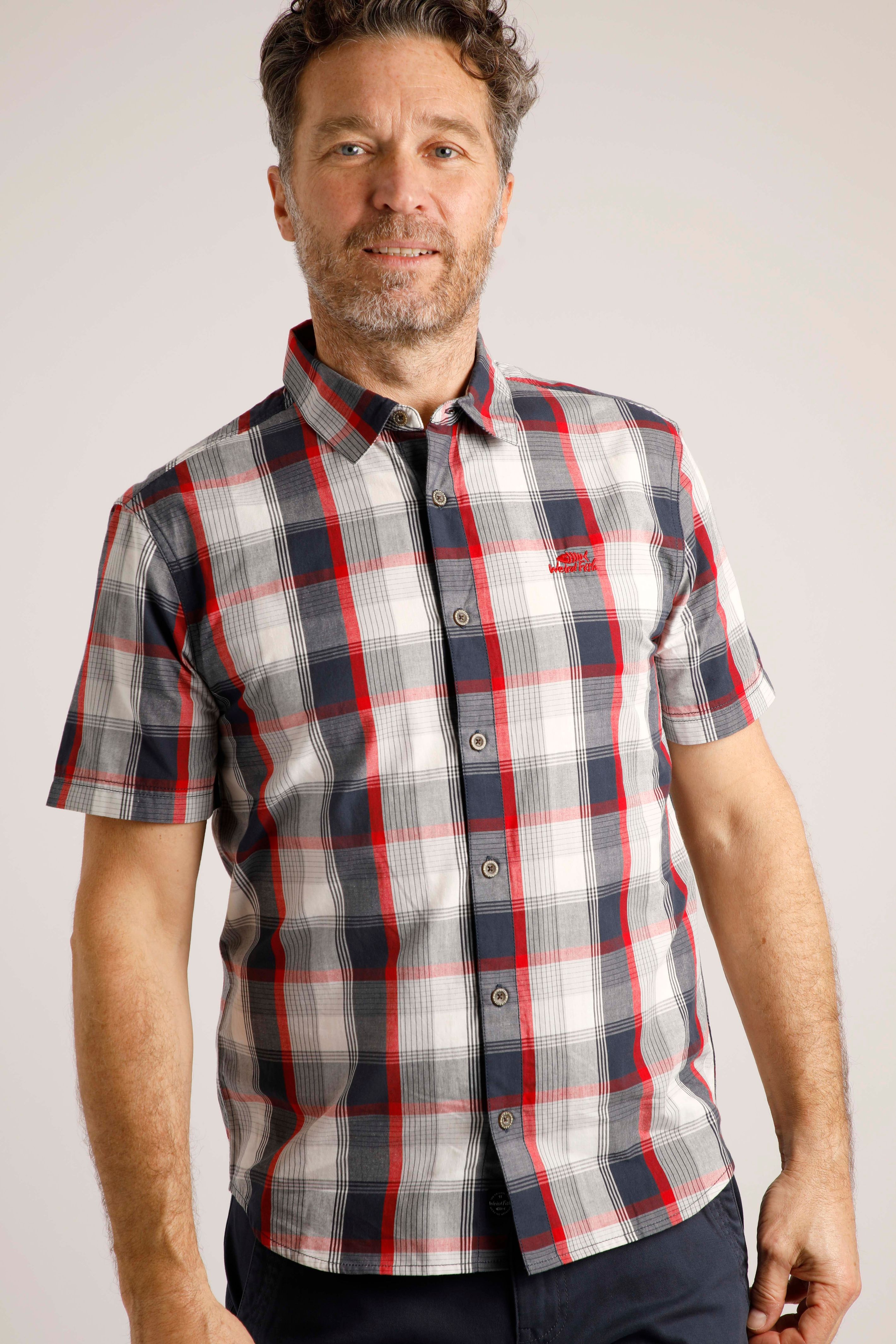 Judd Short Sleeve Check Shirt Navy | Weird Fish