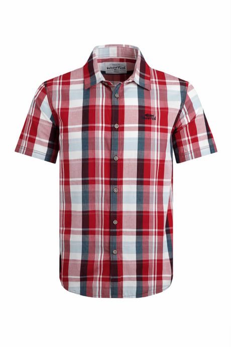 Judd Short Sleeve Check Shirt Barberry Red | Weird Fish