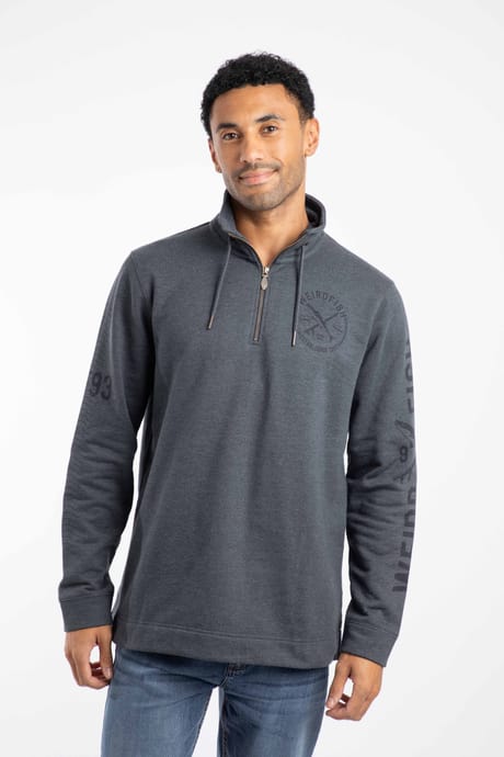 Oakville Eco 1/4 Zip Graphic Sweatshirt Navy | Weird Fish