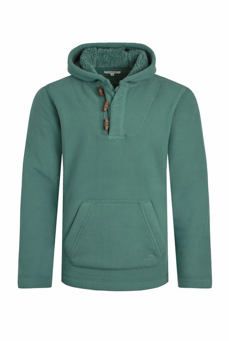 Inglewood Button Neck Grid Fleece Hoodie Ivy | Weird Fish