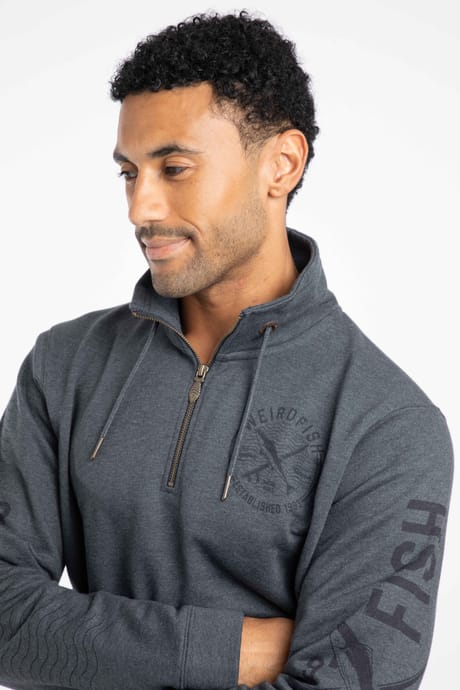 Oakville Eco 1/4 Zip Graphic Sweatshirt Navy | Weird Fish