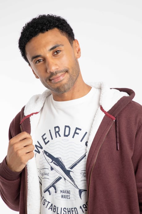Camborne Borg Bonded Zip Thru Hoody Bitter Chocolate | Weird Fish