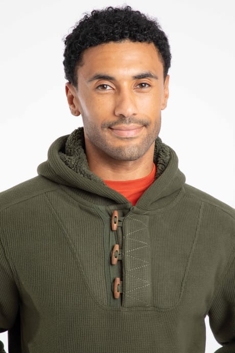 Inglewood Button Neck Grid Fleece Hoodie Fir Green | Weird Fish