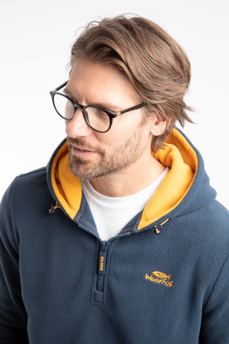 Gervase 1/4 Zip Microfleece Hoodie Navy | Weird Fish