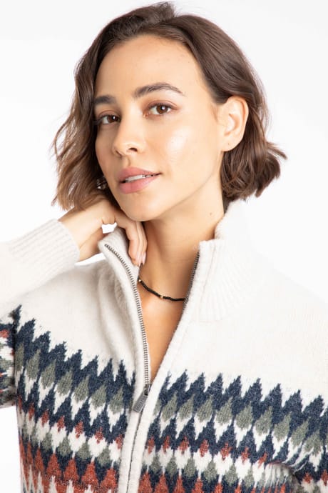 Lenka Fair Isle Full Zip Knit Cardigan Chalk | Weird Fish