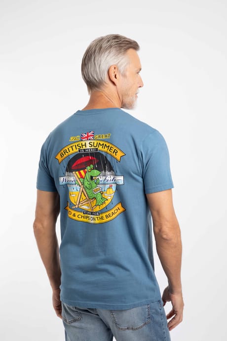 Cod and Chips Back Print Artist T-Shirt Washed Blue | Weird Fish