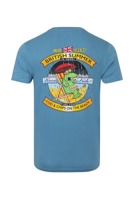 Cod and Chips Back Print Artist T-Shirt Washed Blue | Weird Fish