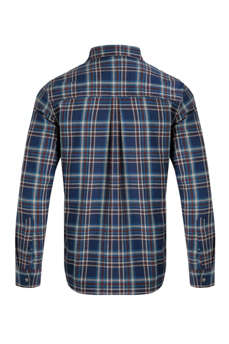 Broxton Organic Cotton Herringbone Check Shirt Navy | Weird Fish