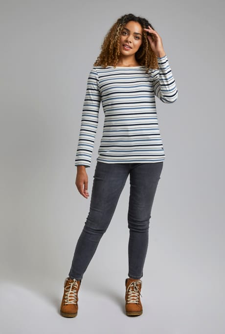 Cecilia Organic Cotton Long Sleeve Stripe T-Shirt Light Cream