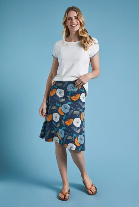 Malmo Printed Organic Cotton Jersey Skirt Dark Navy