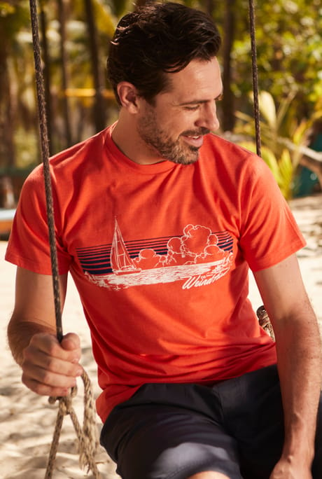 Horizon Recycled Organic Graphic T-Shirt Hot Coral