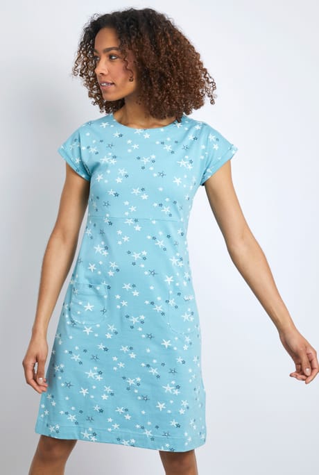 Tallahassee Organic Cotton Printed Day Dress Stone Blue
