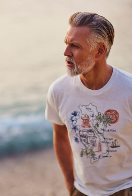 On The Road Organic Cotton Embroidered T-Shirt Marshmallow