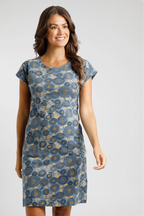 Tallahassee Organic Cotton Printed Jersey Dress Blue Mirage