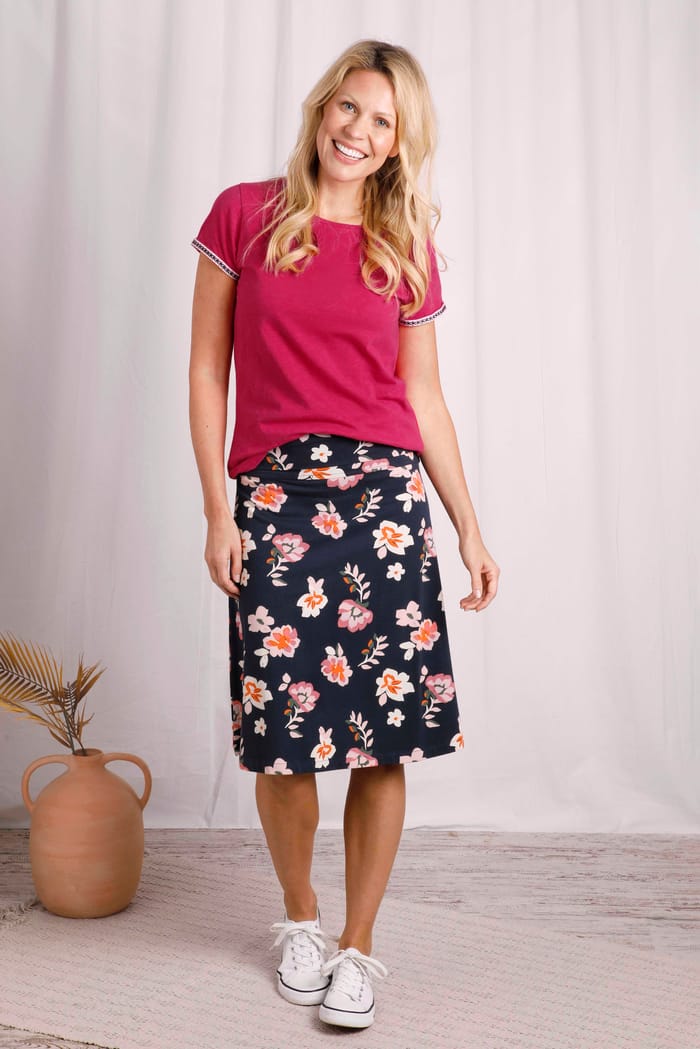 Malmo Organic Printed Jersey Skirt Rich Navy | Weird Fish