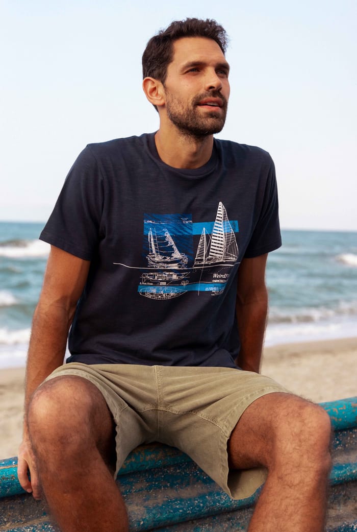 Sail Plan Organic Cotton T-Shirt Navy | Weird Fish