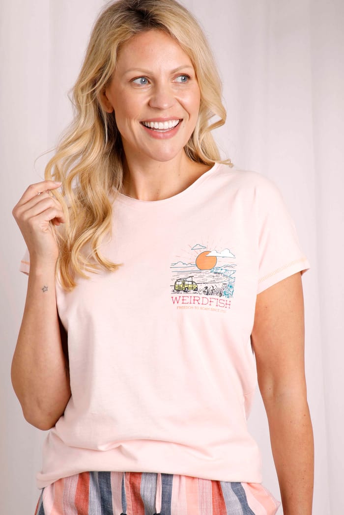 Happy Campers Organic Cotton Slub T-Shirt Pink | Weird Fish