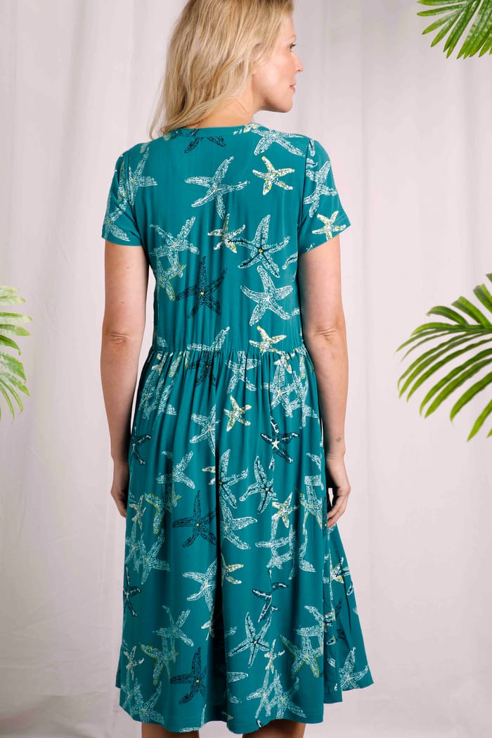 Naffisa Eco Viscose Printed Tea Dress Lagoon Blue | Weird Fish