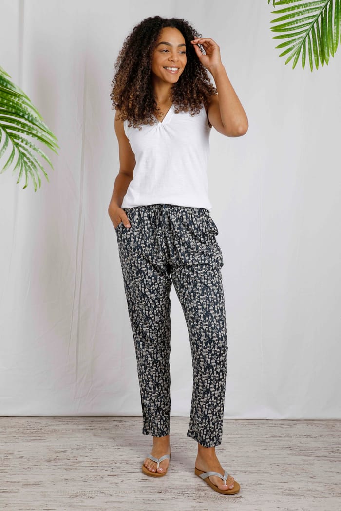 Tinto Eco Viscose Printed Trousers Midnight Weird Fish