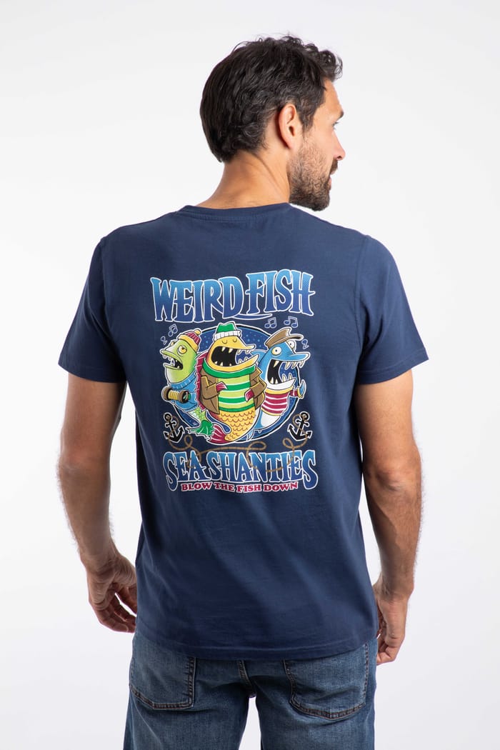 Sea Shanties Back Print Artist T-Shirt Dark Blue | Weird Fish