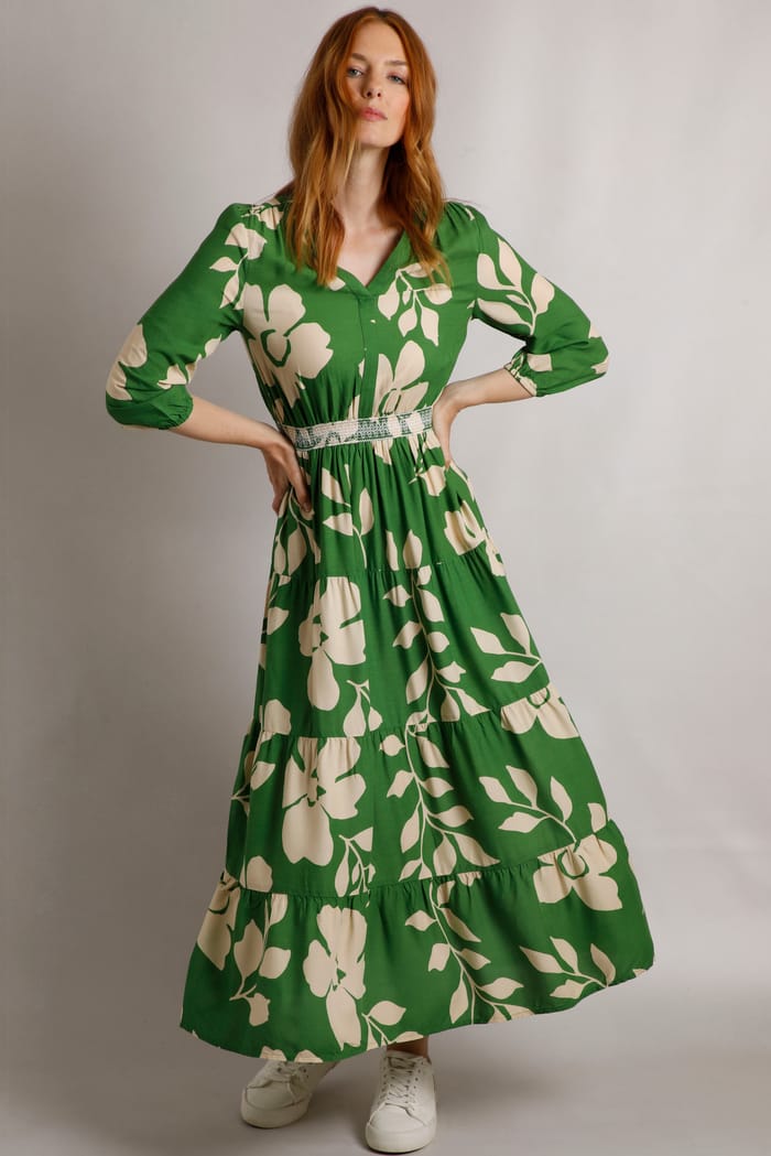 Isha LivaEco™ Printed Viscose Dress Moss Green Weird Fish