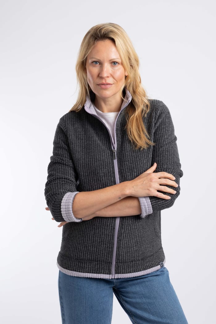Ariana Full Zip Grid Fleece Washed Black | Weird Fish
