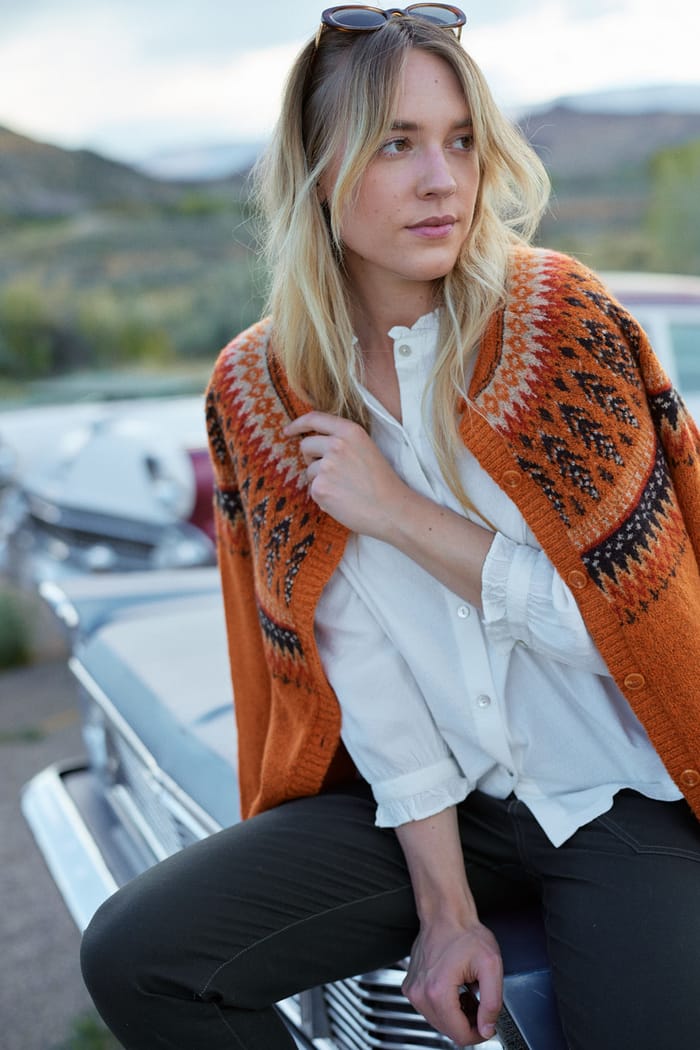 Hatty Eco Fair Isle Cardigan Brick Orange | Weird Fish
