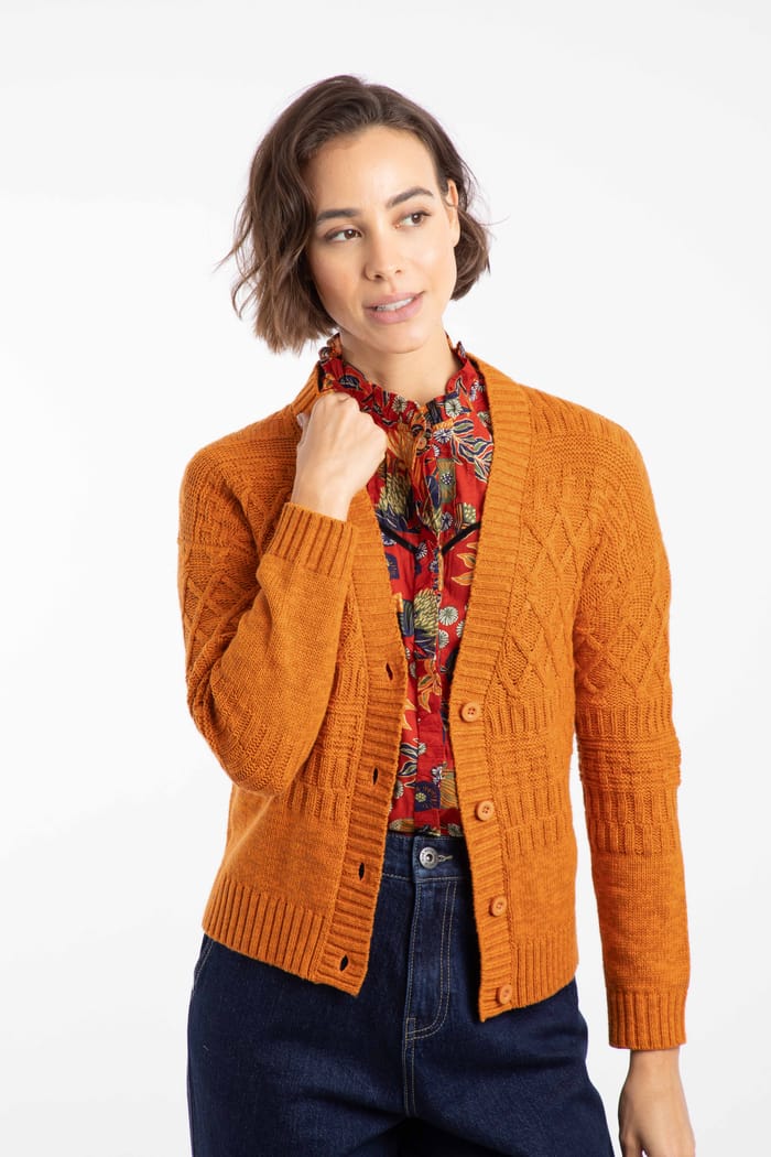 Amiens Eco Mixed Stitch Cardigan Nut | Weird Fish