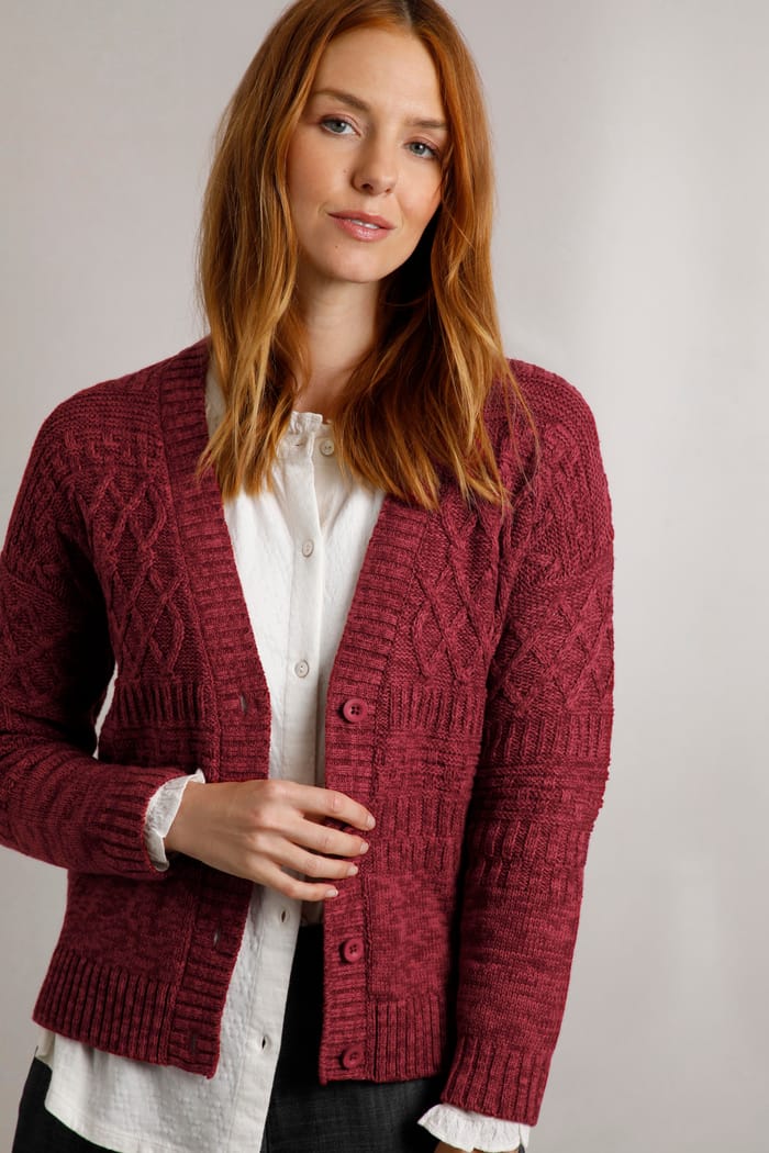 Amiens Eco Mixed Stitch Cardigan Rhubarb | Weird Fish