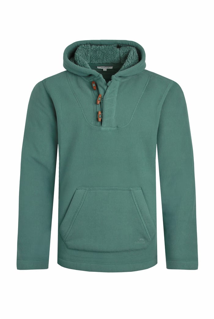 Inglewood Button Neck Grid Fleece Hoodie Ivy | Weird Fish