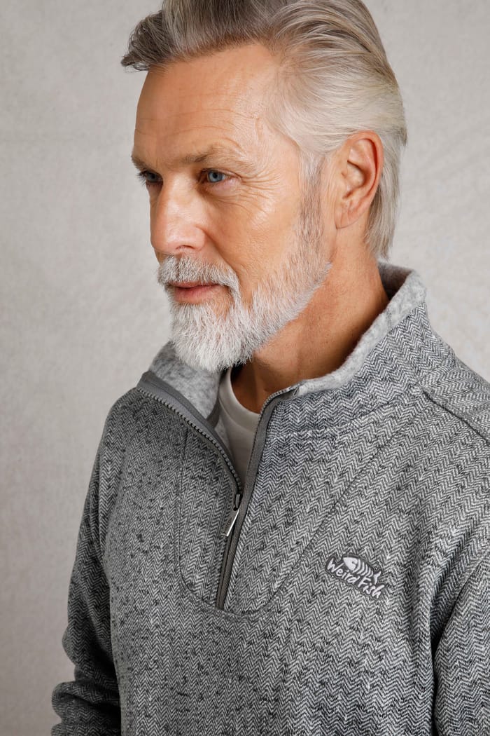 【S】Wool herringbone tulle onepiece Robins Eco 1/4 Zip Heringbone Soft Knit Storm Grey | Weird Fish