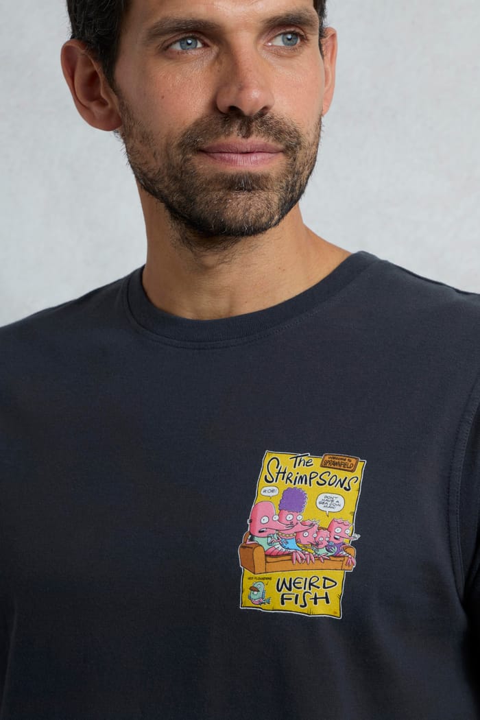 Shrimpsons Back Print Artist T-Shirt Navy Weird Fish