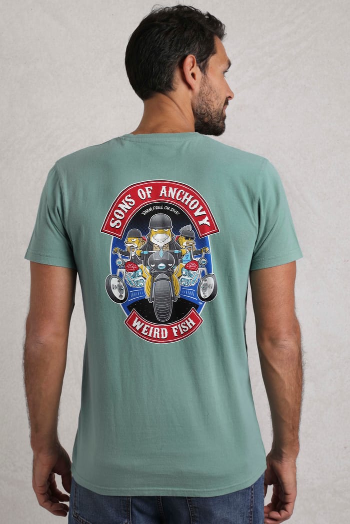 Sons of Anchovy Back Print Artist T-Shirt Mineral Blue | Weird Fish